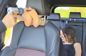 Lisie Goes Totally Crazy in the Car : Bare Feet Tickling